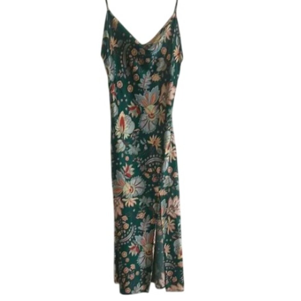Paper Heart Floral Green Satin Slip Dress